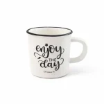 ماگ کوچک قهوه خوری سفید با طرح enjoy the day