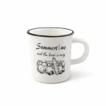 ماگ سفید رنگ دسته دار متوسط با طرح اتوبوس summer time مناسب نوشیدنی سرد و گرم