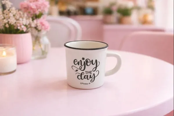 خرید و قیمت ماگ کوچک قهوه خوری سفید با طرح enjoy the day